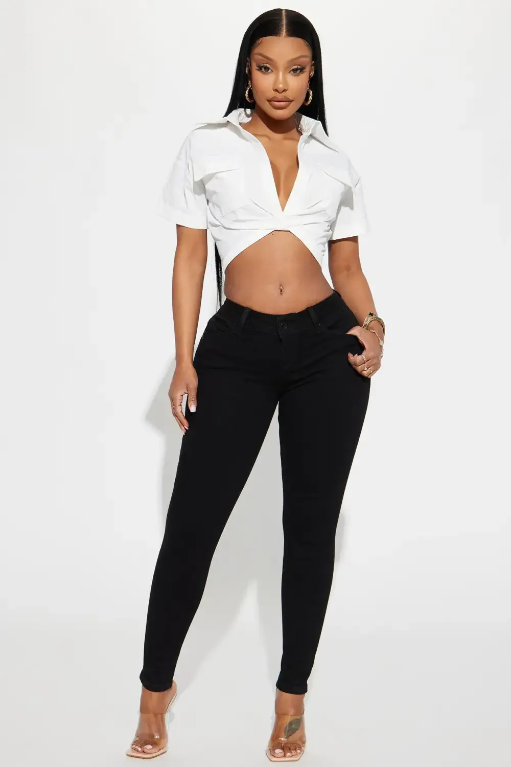 Show Off Low Rise Skinny Jeans - Black