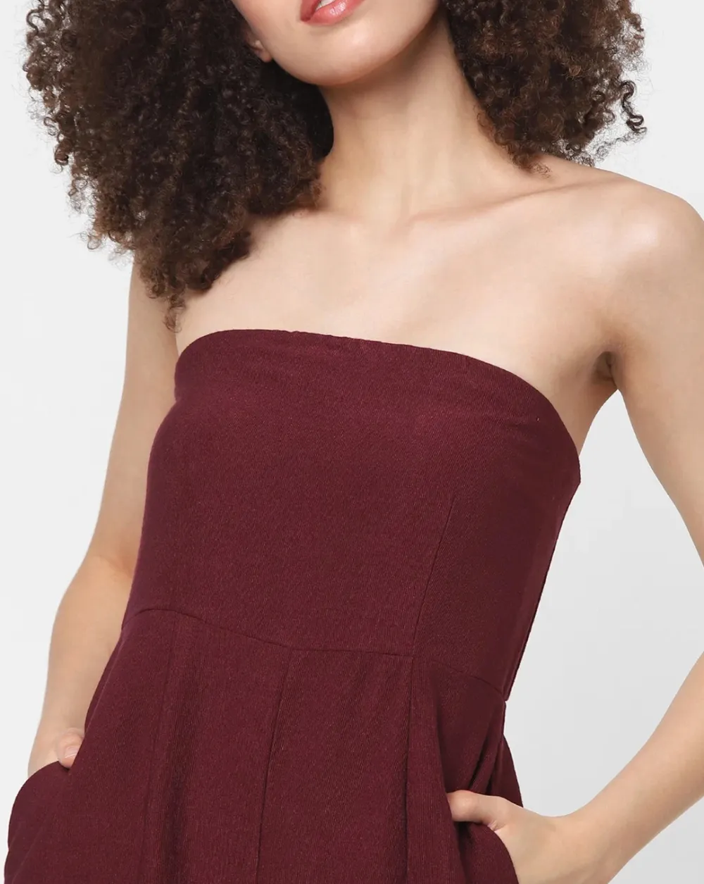 Maroon Strapless Geometric Print Jumpsuit