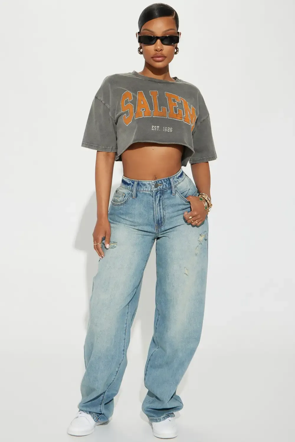 Call My Agent Non Stretch Baggy Jeans - Light Wash