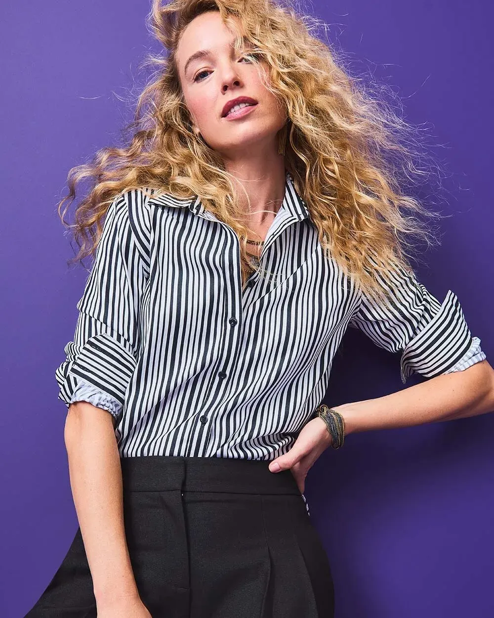 No IronTM Shimmer Stripes Shirt