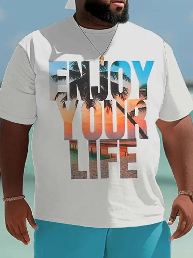 Big Men'S Gradient Coconut Tree T-Shirt And Shorts Set
