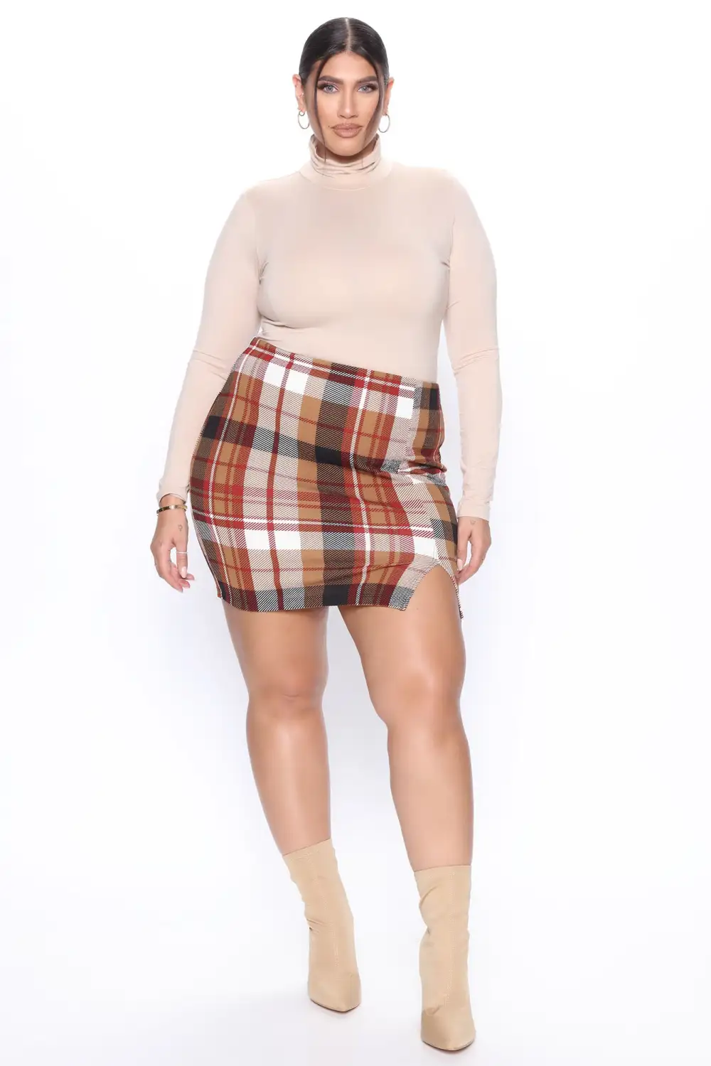 Jahia Plaid Mini Skirt - Brown/combo