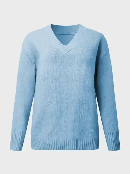 V-Neck Long Sleeve Knit Top Sweater AC
