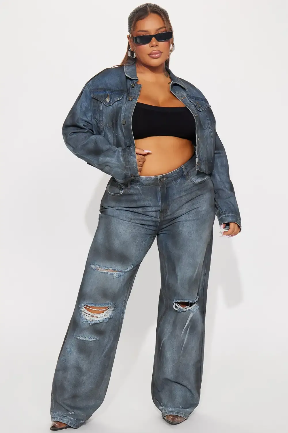 Kensington Crop Denim Jacket - Blue/Black