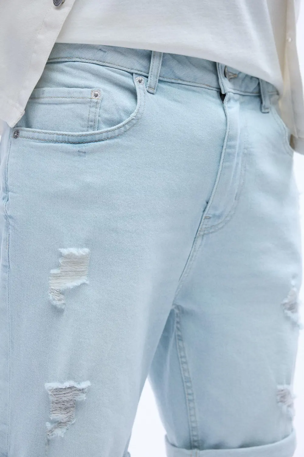 Ripped denim Bermuda shorts