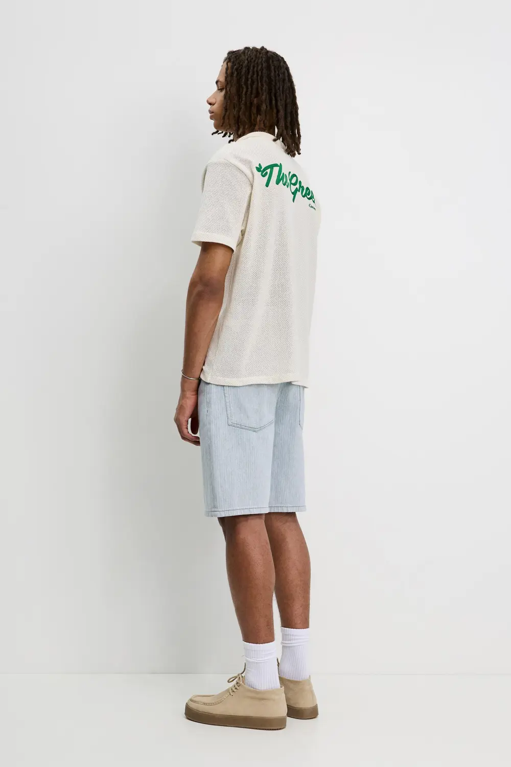Semi-sheer fabric graphic polo shirt