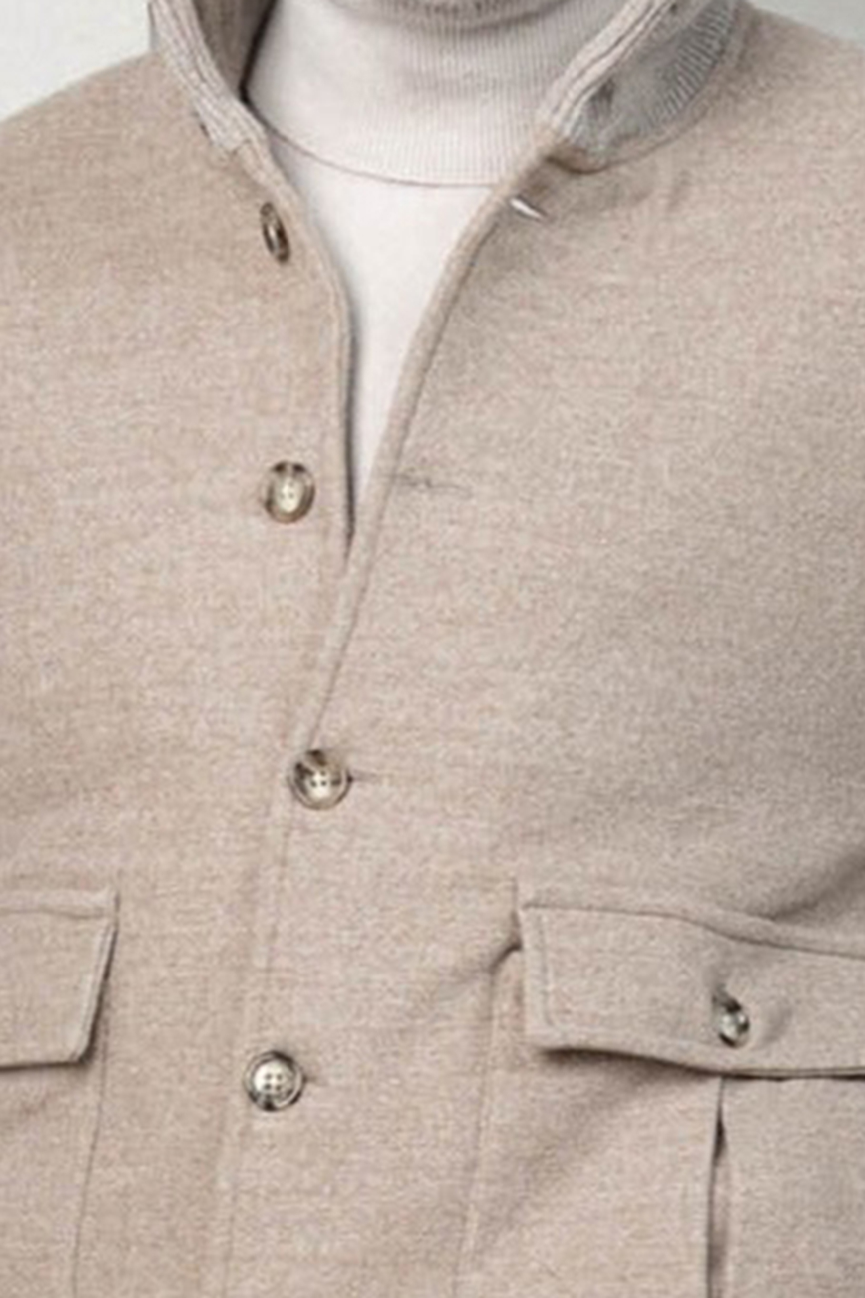 Beige Super 180'S Wool Flannel Bomber Jacket