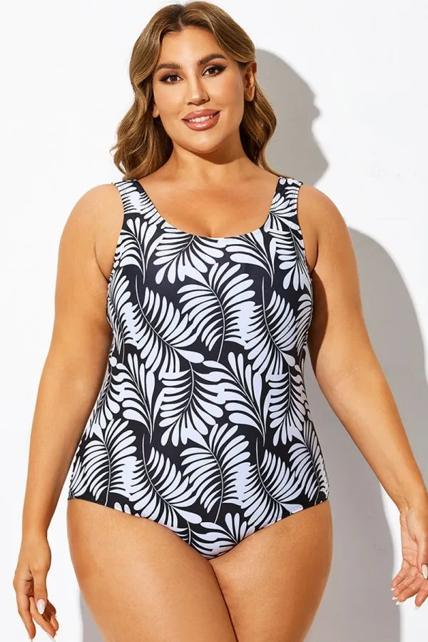 Leaf Chic Print Sport One Piece Swimsuit