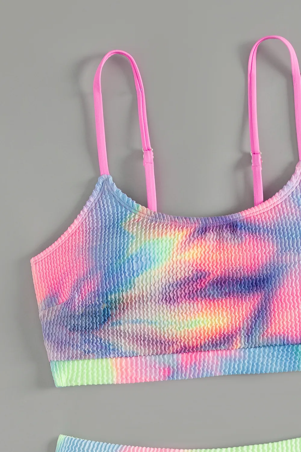 Tie-Dye Wash Textured Scoop Neck Top & High Waist Bikini Set