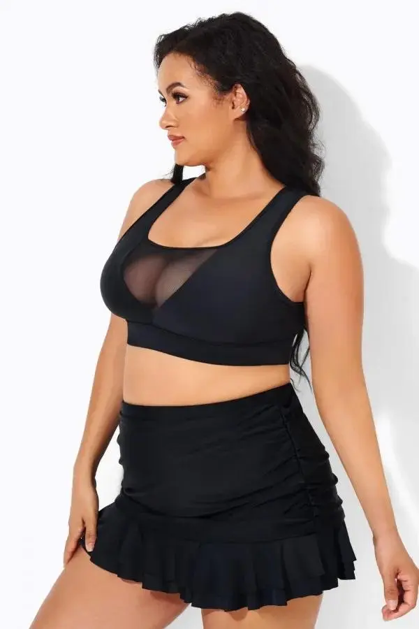 Black Mesh Sexy Open Back Bikini Top