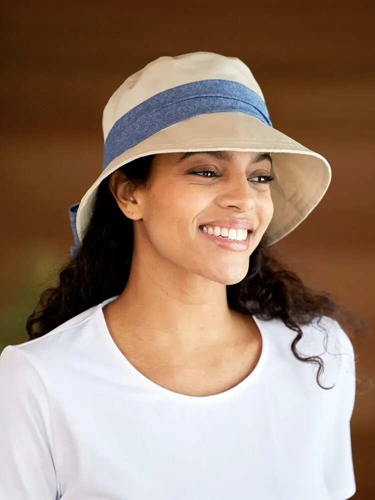 Women's Bucket Hat With Chambray Bow