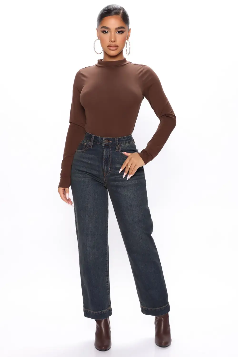 Melanie Mock Neck Bodysuit - Chocolate
