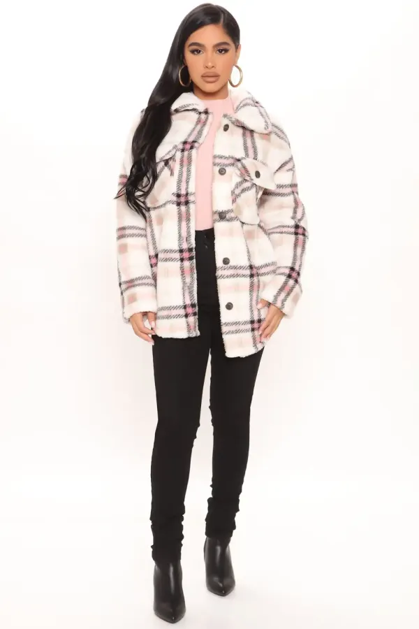 Shirt Jacket Sherpa Shacket - Pink/combo
