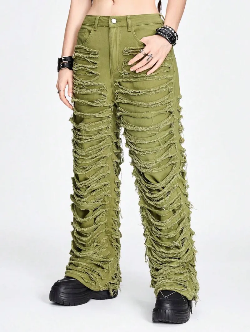 Grunge Punk Flap Pocket Side Cargo Pants Without Belt