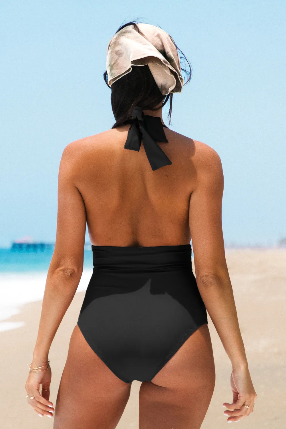Leopard Print Plunge Halter Tummy Control One Piece Swimsuit