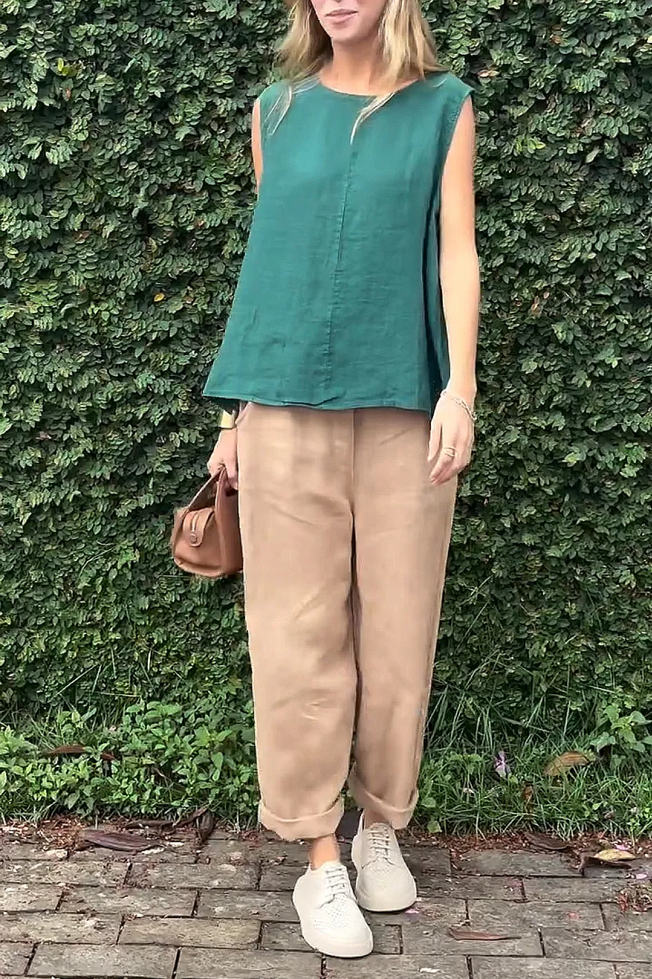 Women'S Solid Color Cotton And Linen Casual Top And Pants Two-Piece Set