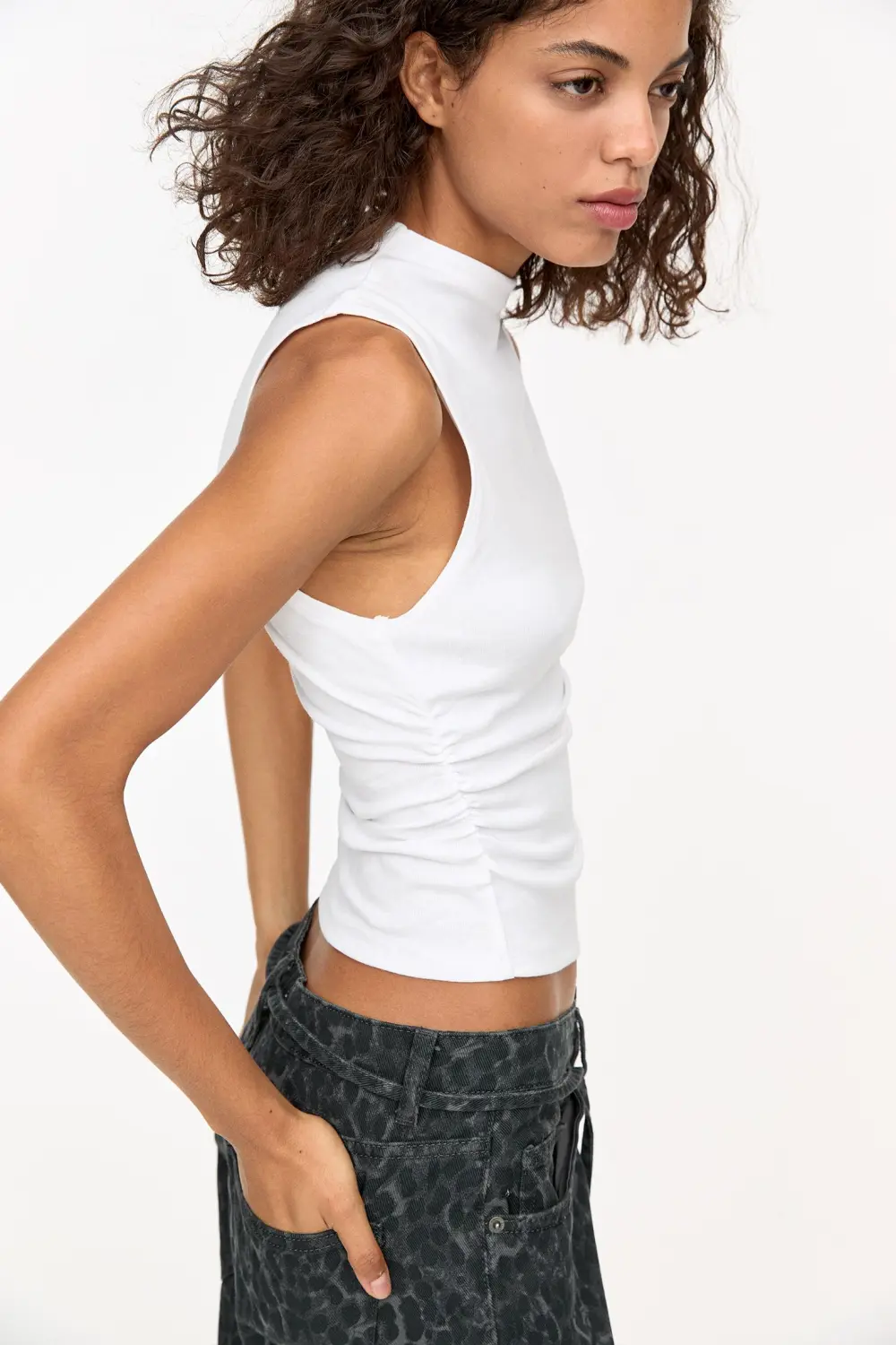 High neck gathered top