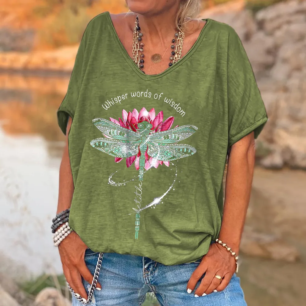 Whisper Words Of Wisdom Printed Dragonfly T-shirt