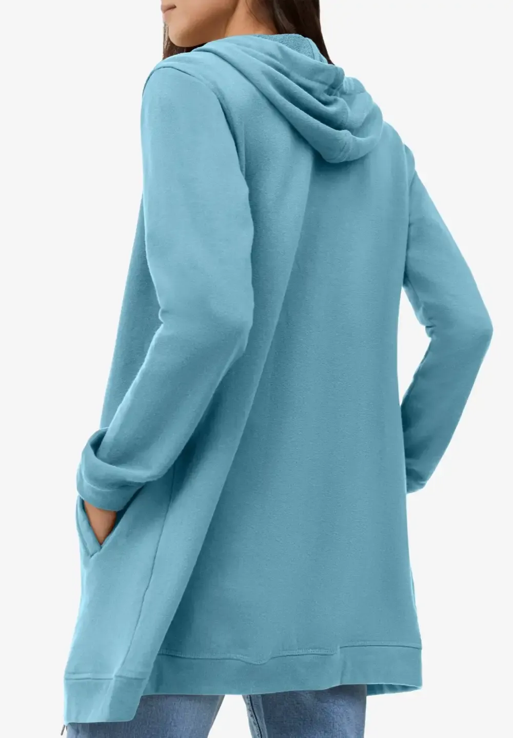 French Terry Long Zip Front Hoodie