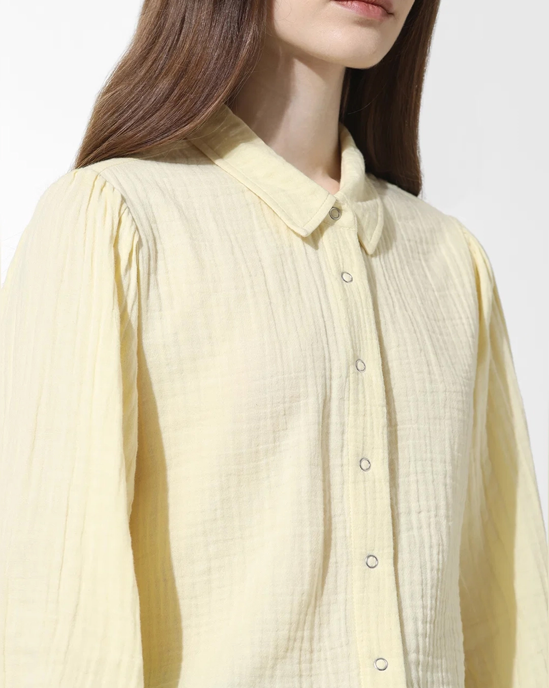 Creamy Yellow Pleated Long Sleeve Blouse