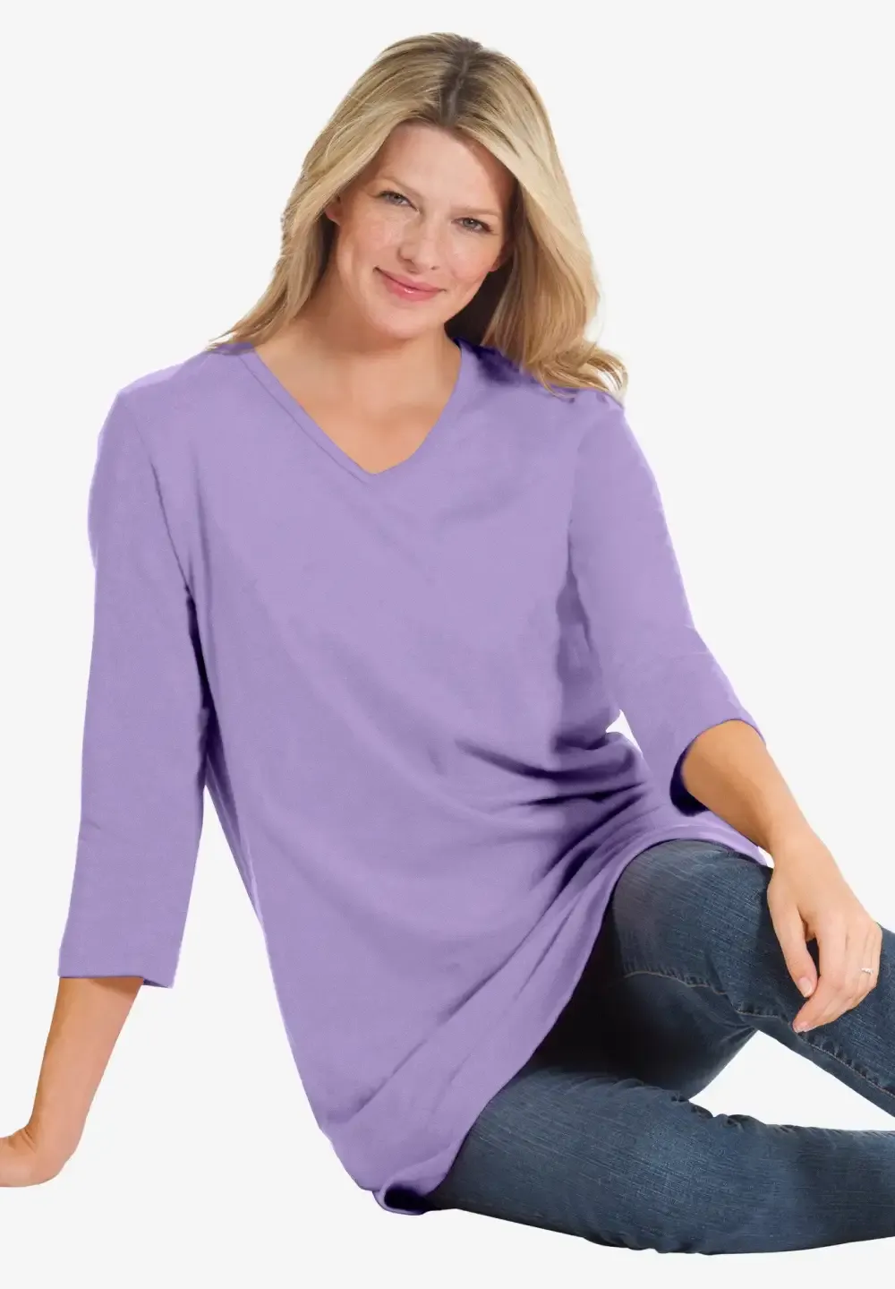 Perfect Three-Quarter Sleeve V-Neck Tunic