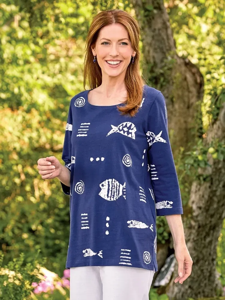 M.MAC Rock Fish Cotton Knit Scoop-Neck Tunic