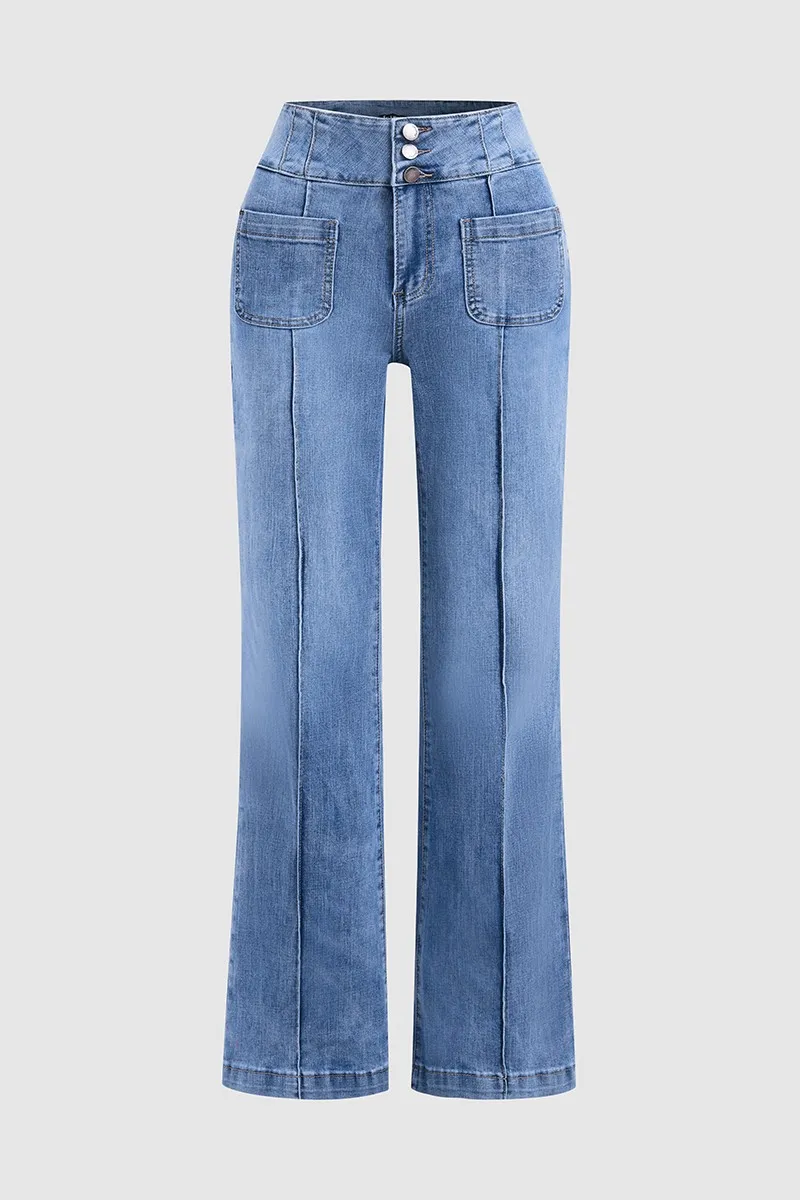 Vintage Button Fly High Waist Straight Leg Jeans