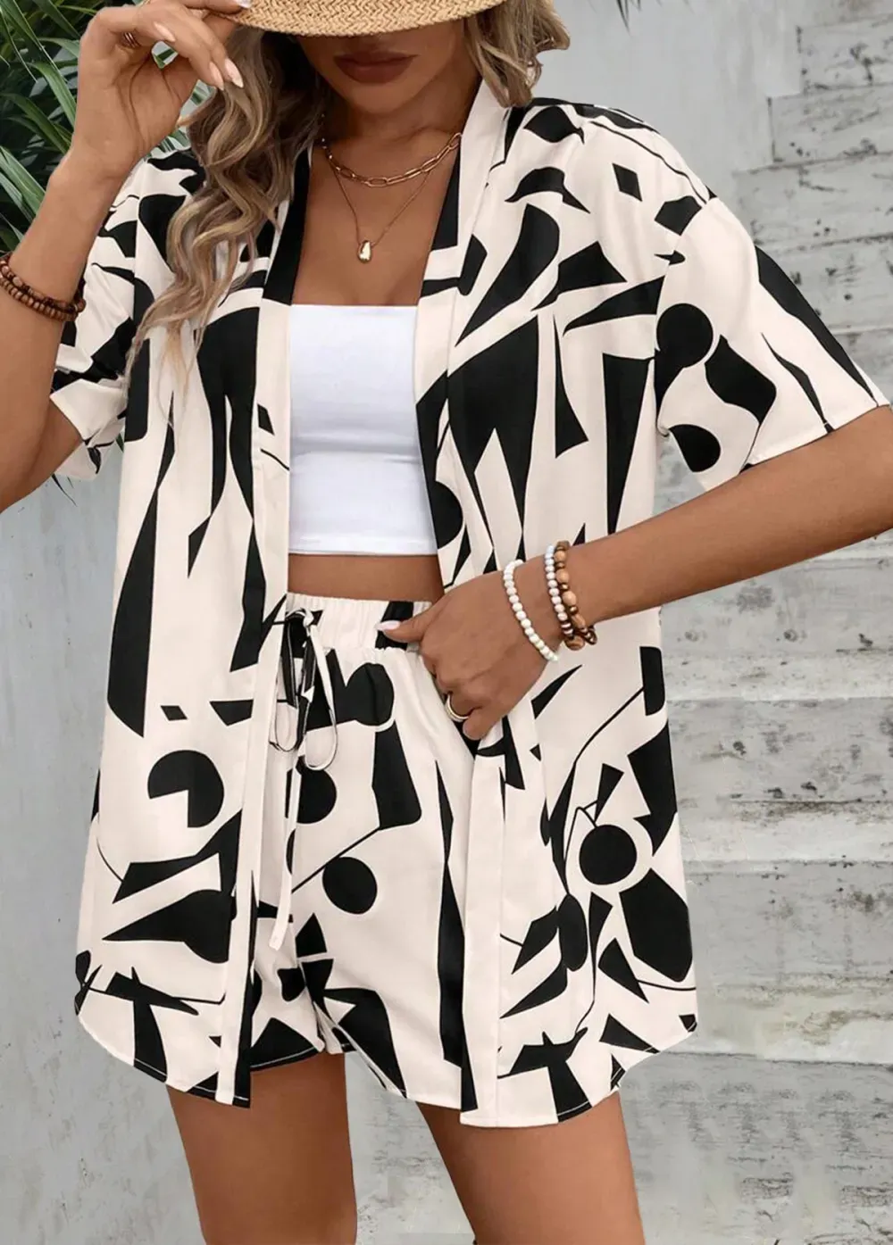 Light Coffee Two Piece Short Sleeve Cardigan and Shorts