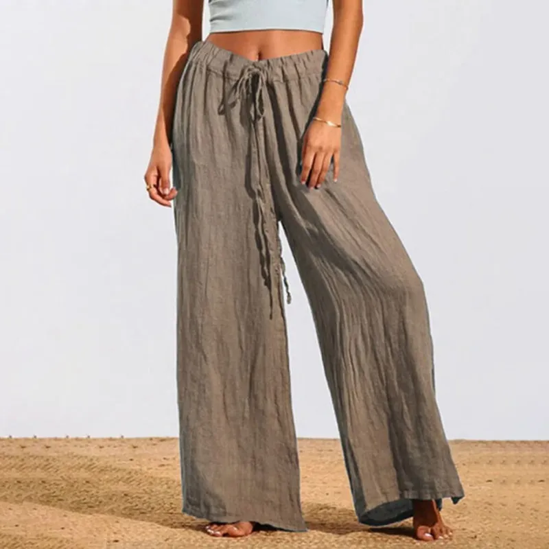 Solid Color Comfortable Loose Cotton And Linen Casual Pants