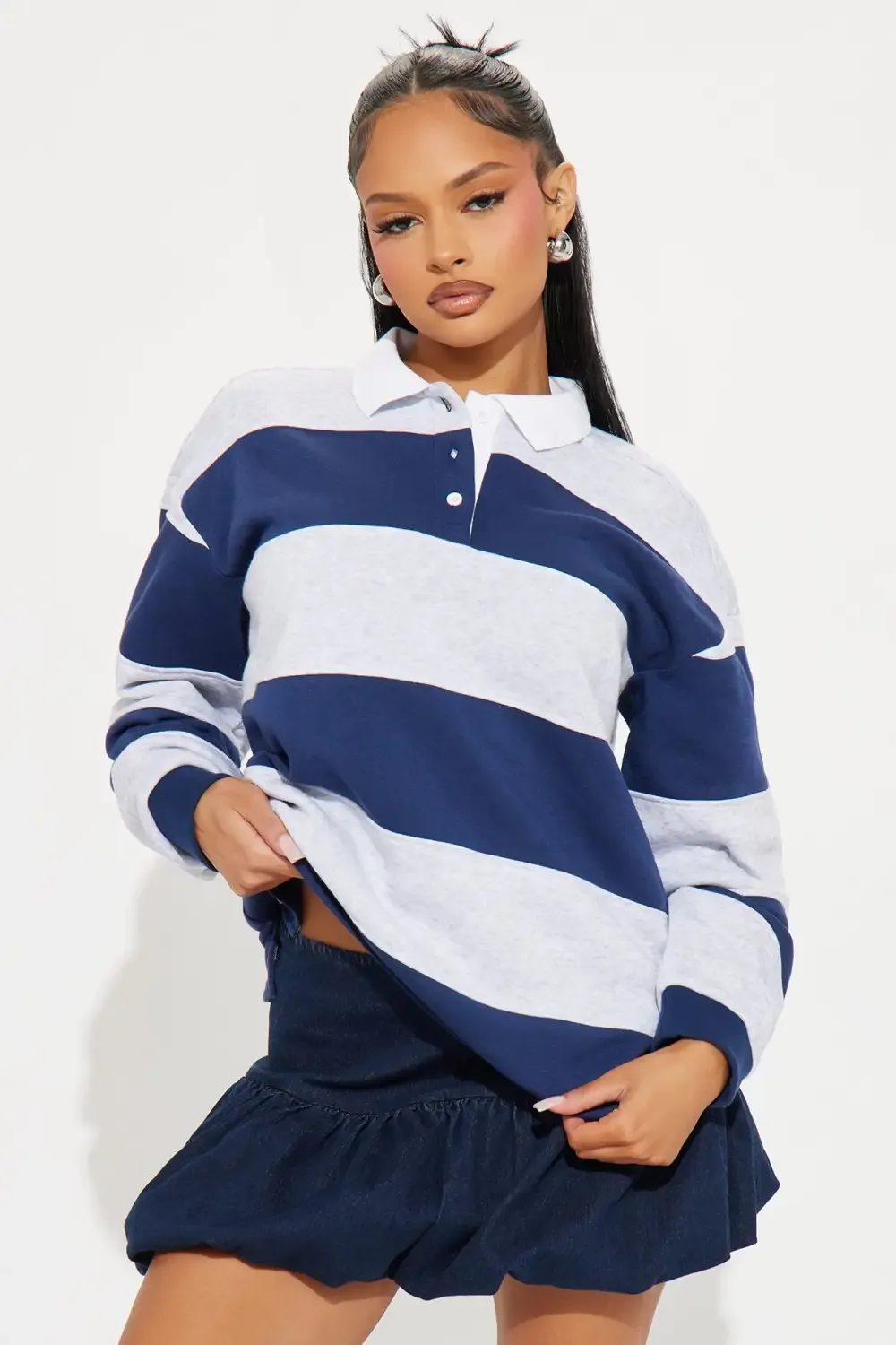 Katie Rugby Striped Polo - Navy/combo