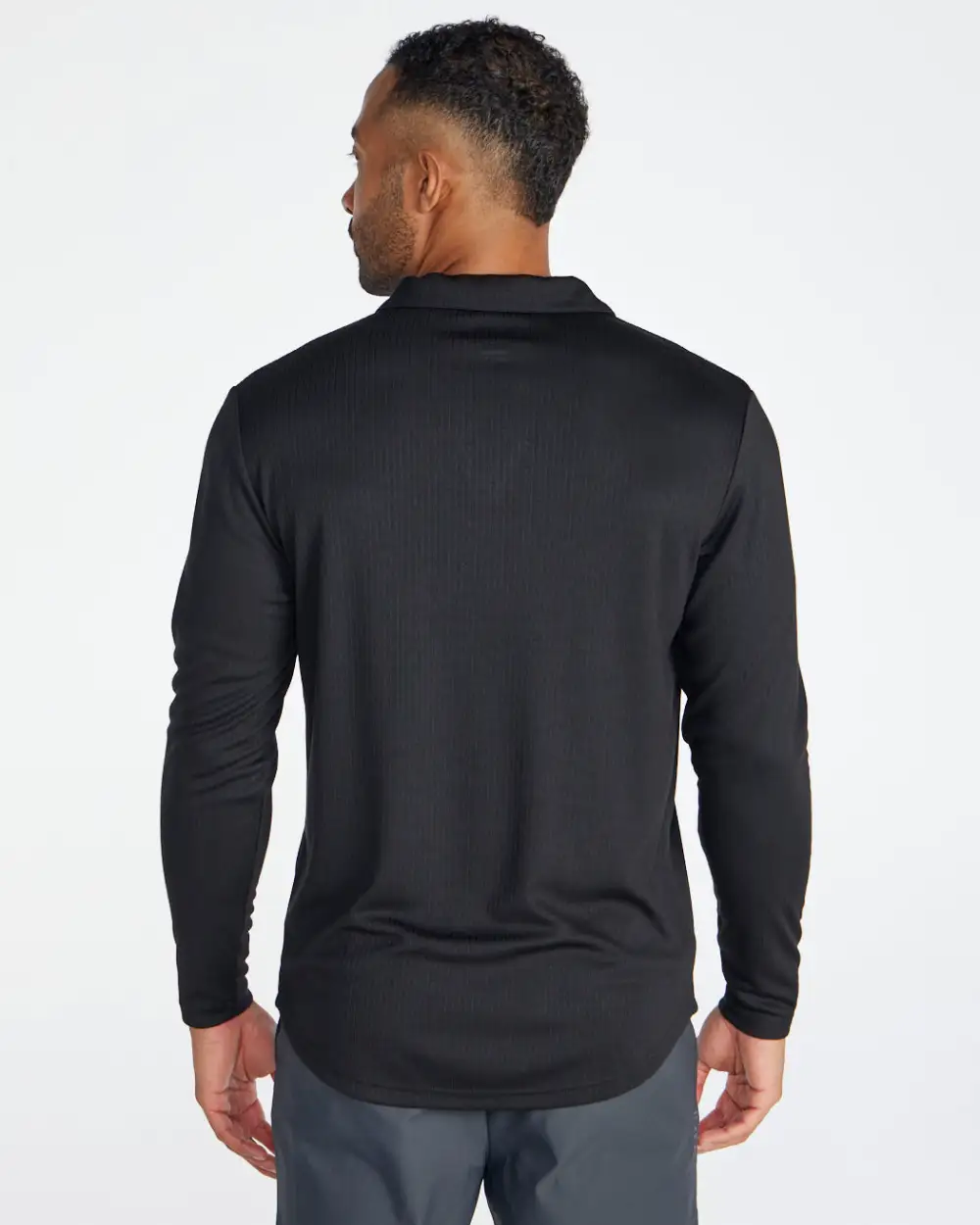 Ribbed Long Sleeve Open V Polo