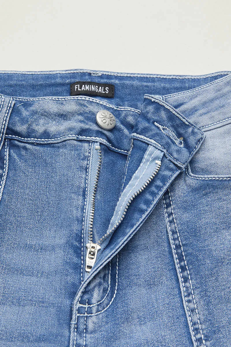 Stitch Detail High Waist Bootcut Jeans Without Belt