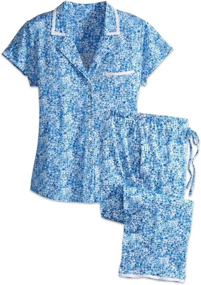 Eileen West Lilac Blossom Cotton and Modal Capri Pajama Set