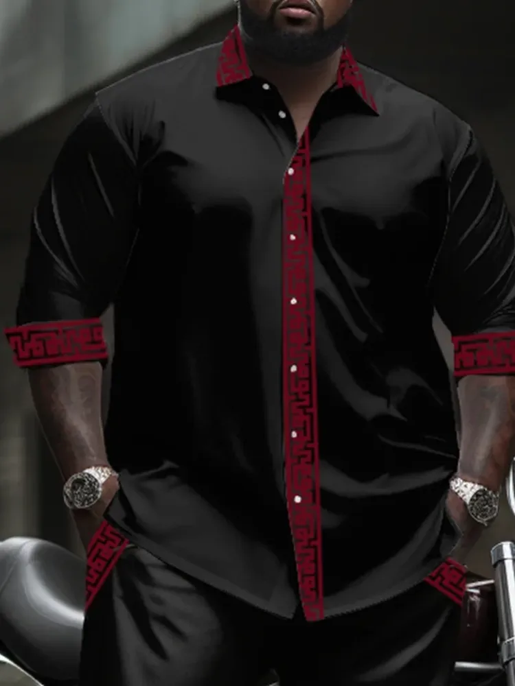 Big Men'S Casual Solid Color Short Sleeve Shirt And Pants Set