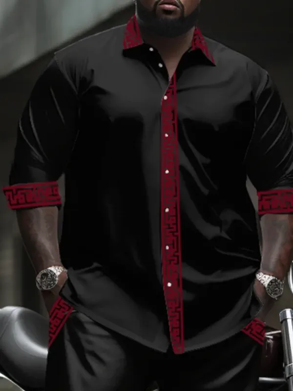 Big Men'S Casual Solid Color Short Sleeve Shirt And Pants Set