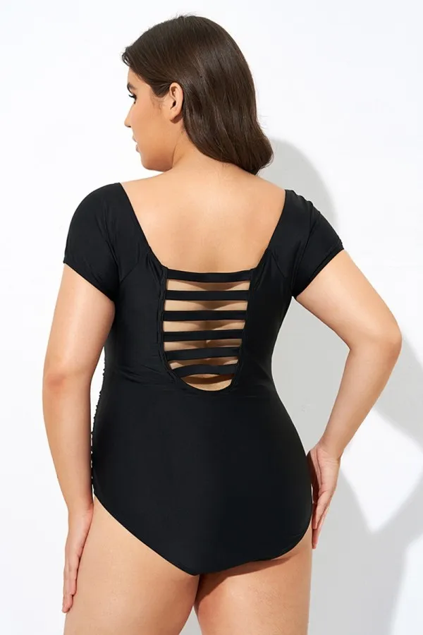 Green Check Modest Elastic One Piece Swimsuit