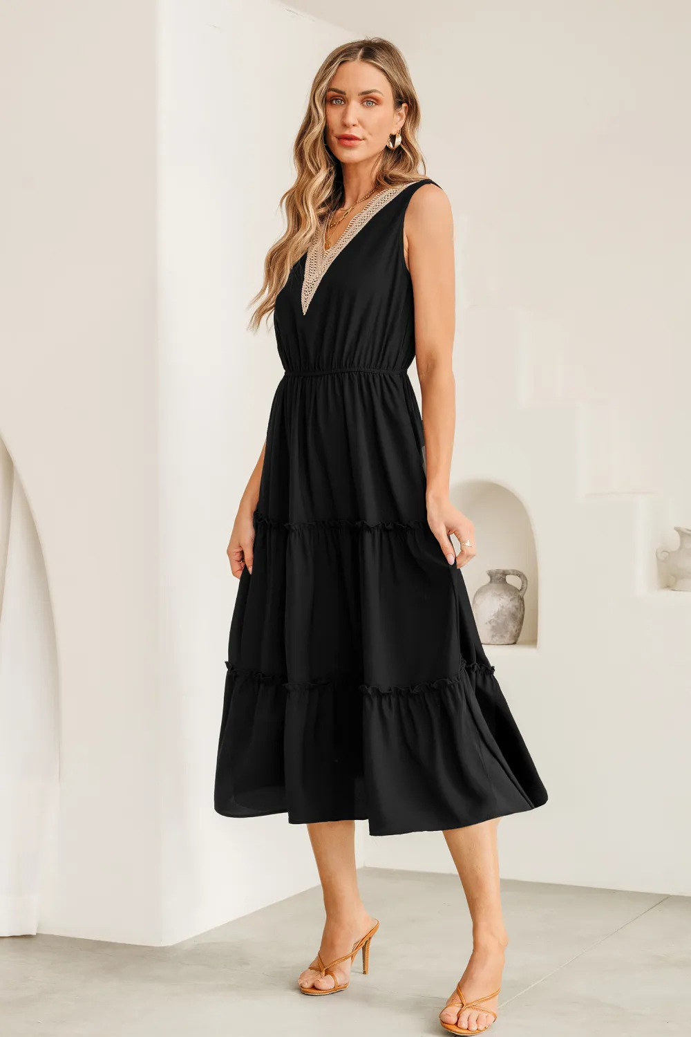 Black Sleeveless Midi Dress