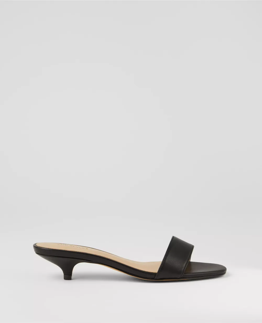 Leather Strappy Kitten Heel Mule Sandals