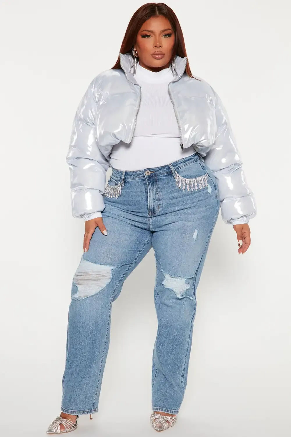 Cause A Scene Cropped Puffer Jacket - Silver