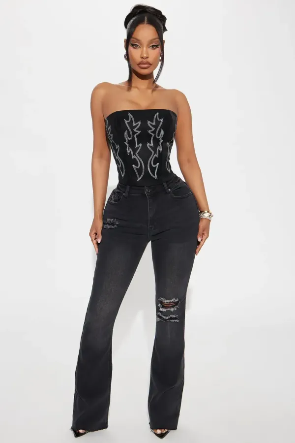 Rodeo Bound Faux Leather Corset Top - Black