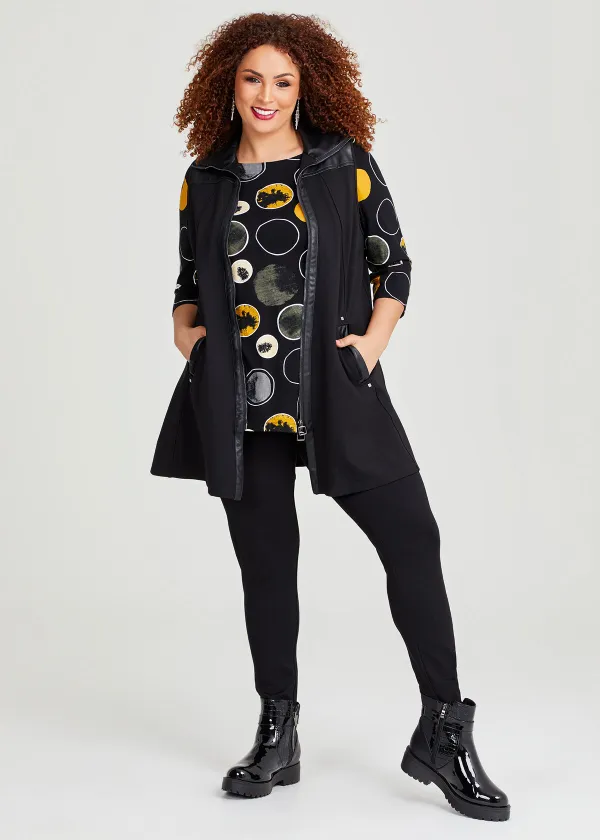 Zip Bamboo Ponte & Faux Leather Vest