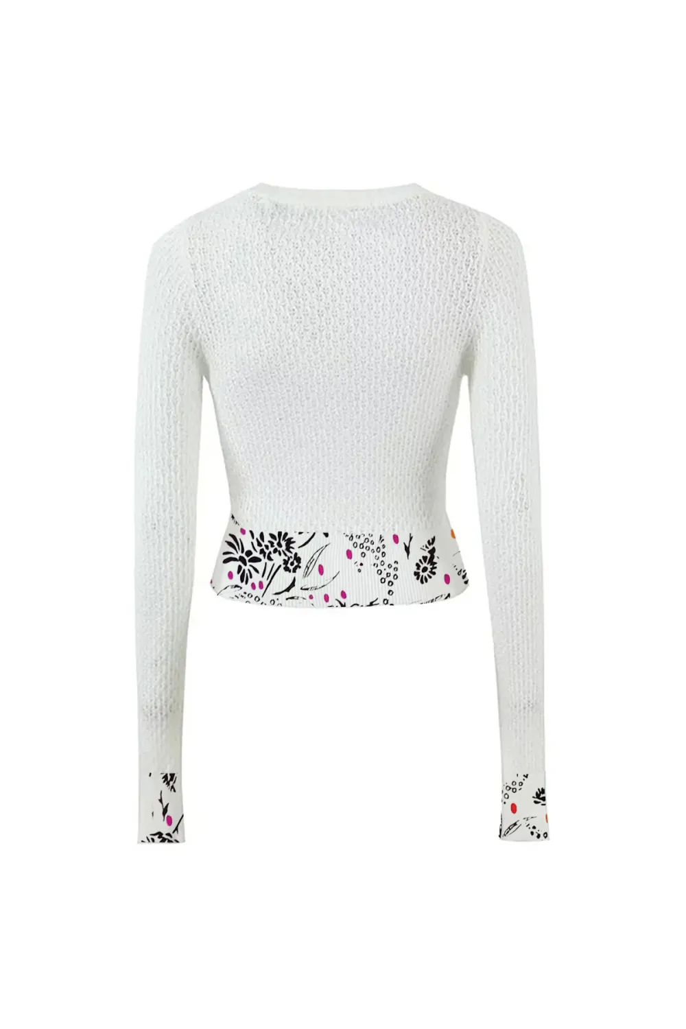 Preppy Crew Neck Button Up Long Sleeve Pointelle Knit Cropped Cardigan