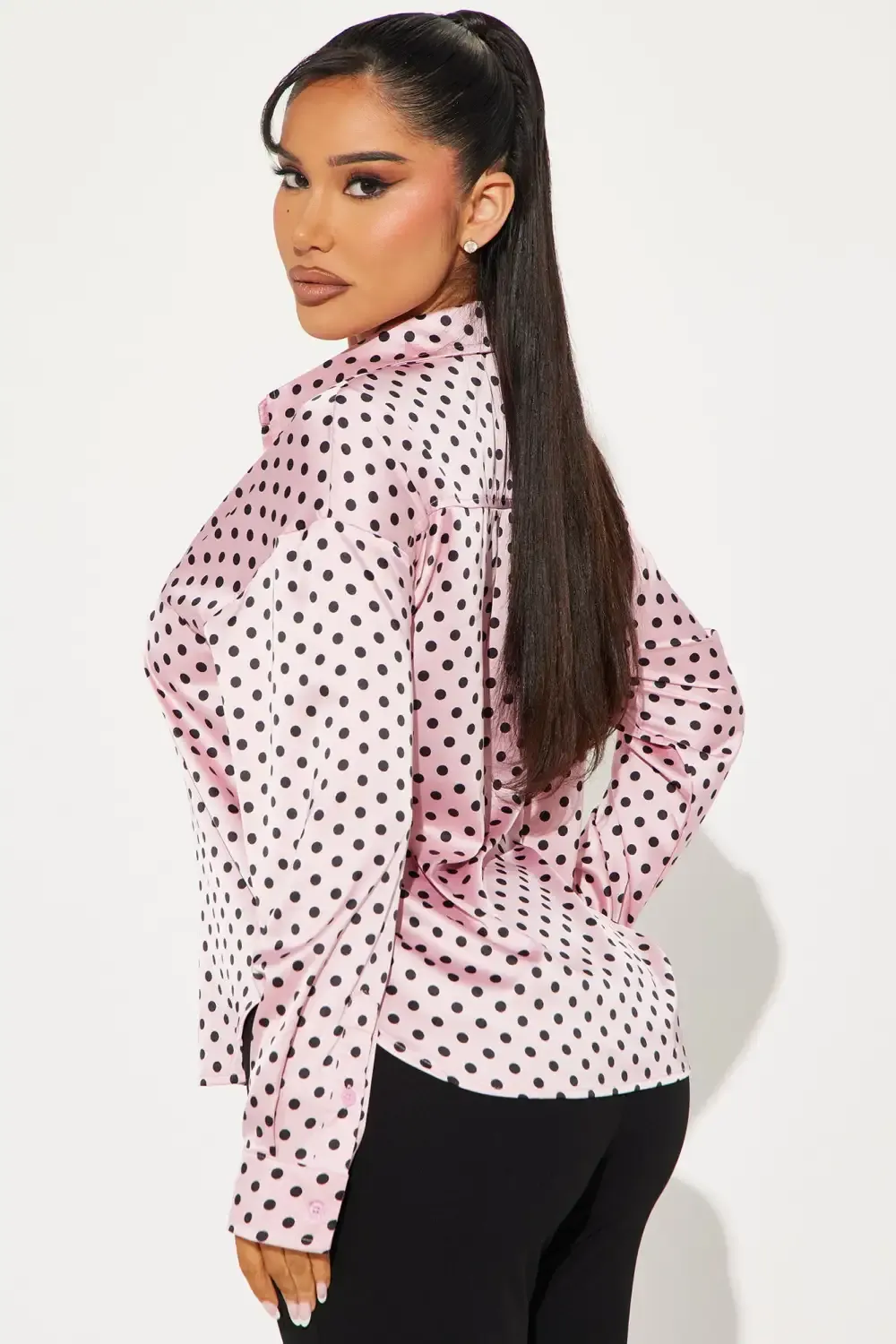 Polka Dot Babe Satin Shirt - Pink/combo