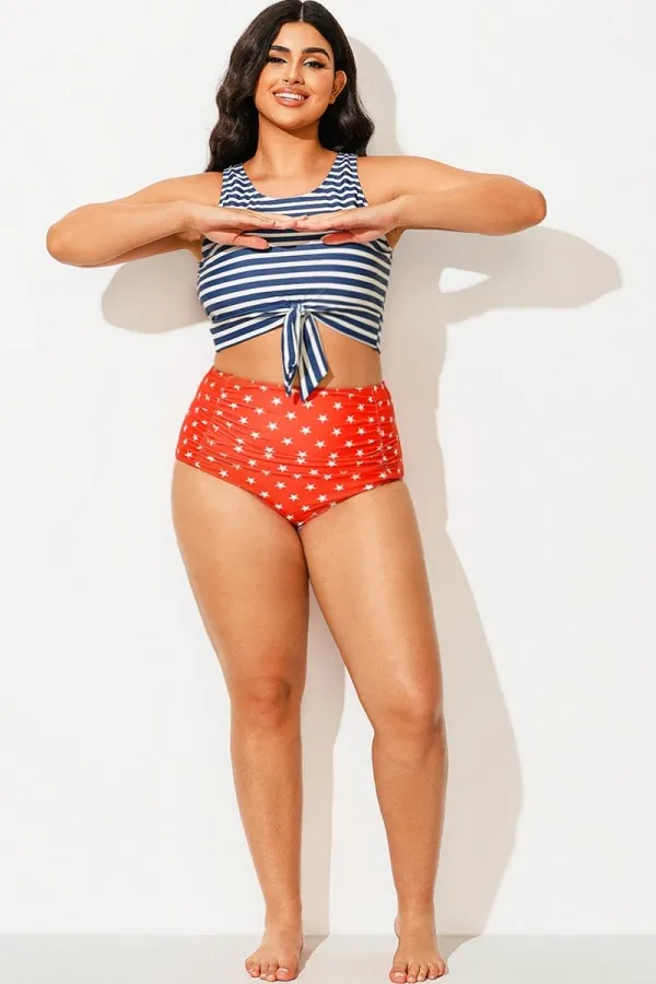 Plus Size Red Stars High Waisted Bottom