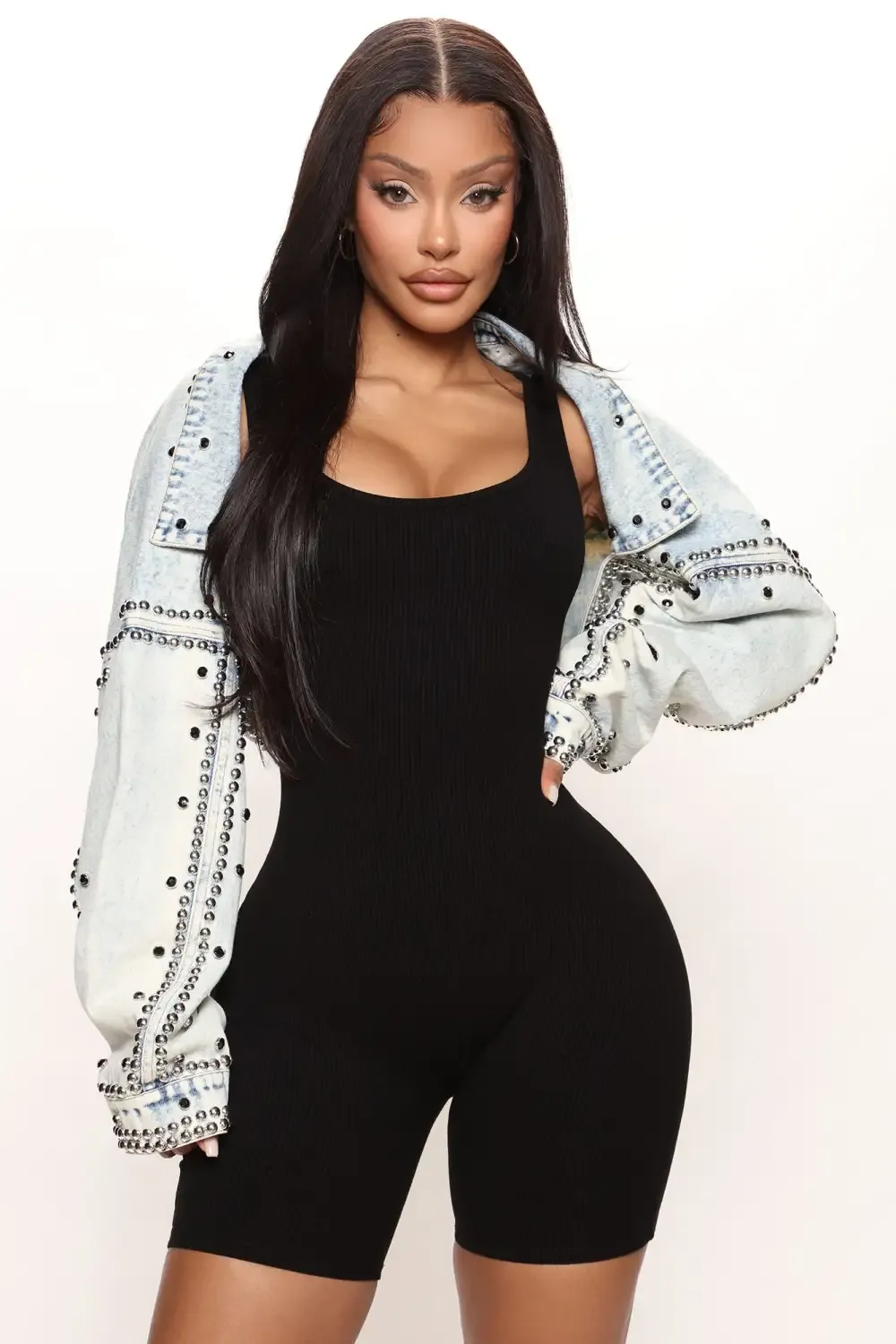 Hollywood Studded Denim Jacket - Light Blue Wash