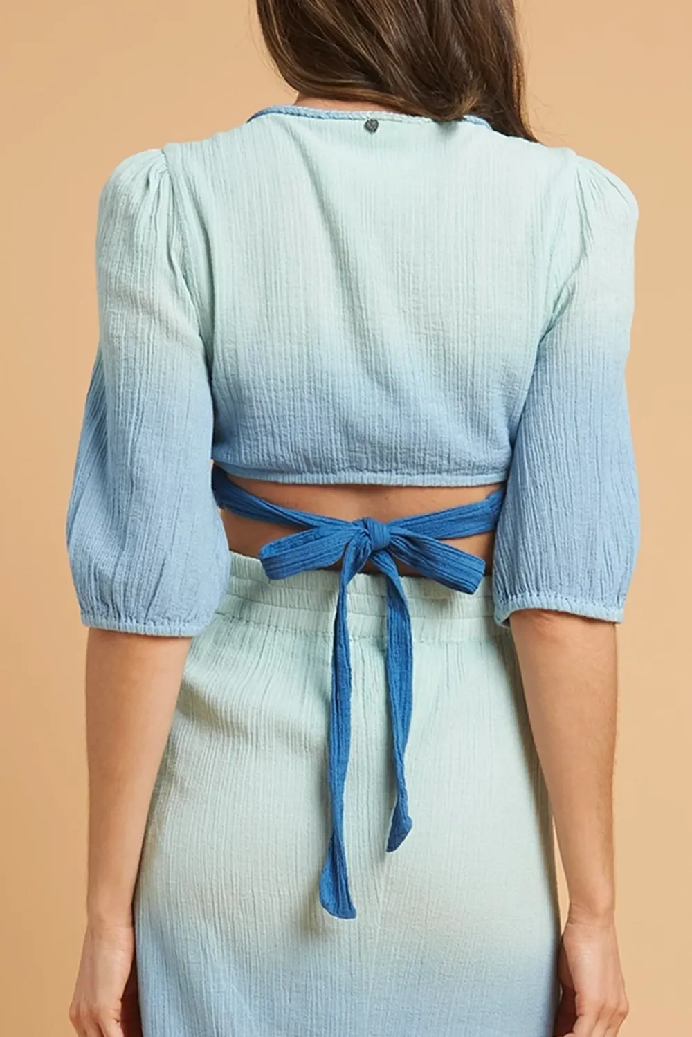 Blue Ombre Wrap Style Midi Skirt