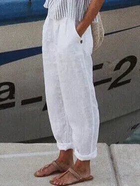 Linen Solid Casual Pants