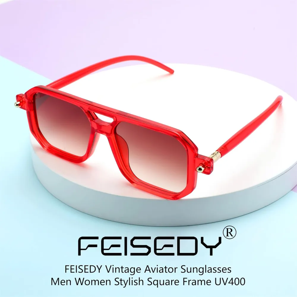 FEISEDY Vintage Square 70s Flat Aviator Sunglasses Women Men Classic Retro Stylish Frame UV400 Sunglasses B2622