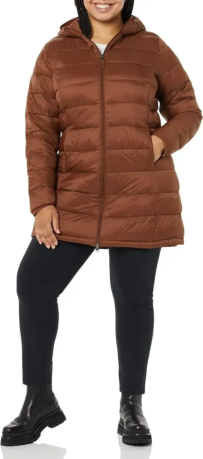 Women's Lightweight Water-Resistant Hooded Puffer Coat (Available in Plus Size)