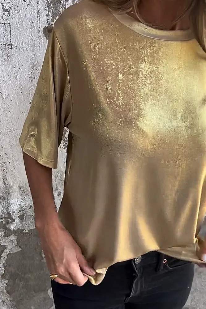 Women's shiny solid color T-shirt
